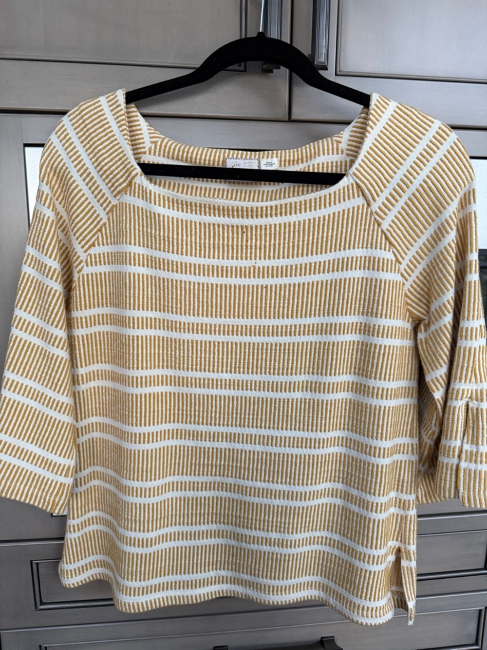 Women’s Anthropologie Striped Knit Boatneck Top in Mustard and White Sz S